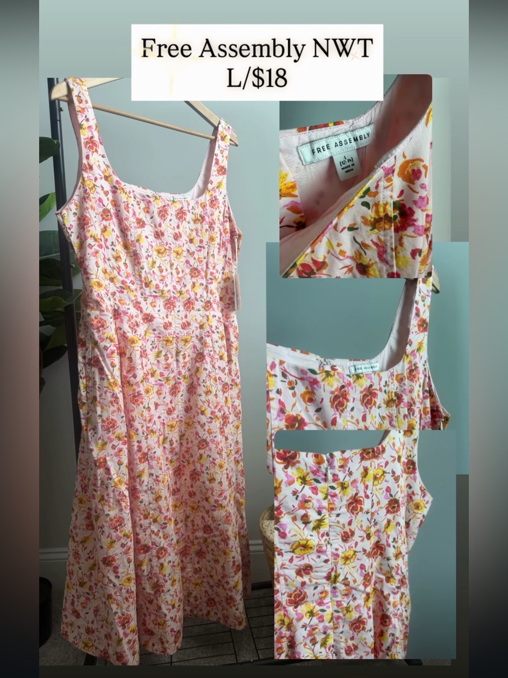 Free Assembly Pink Floral Midi Dress